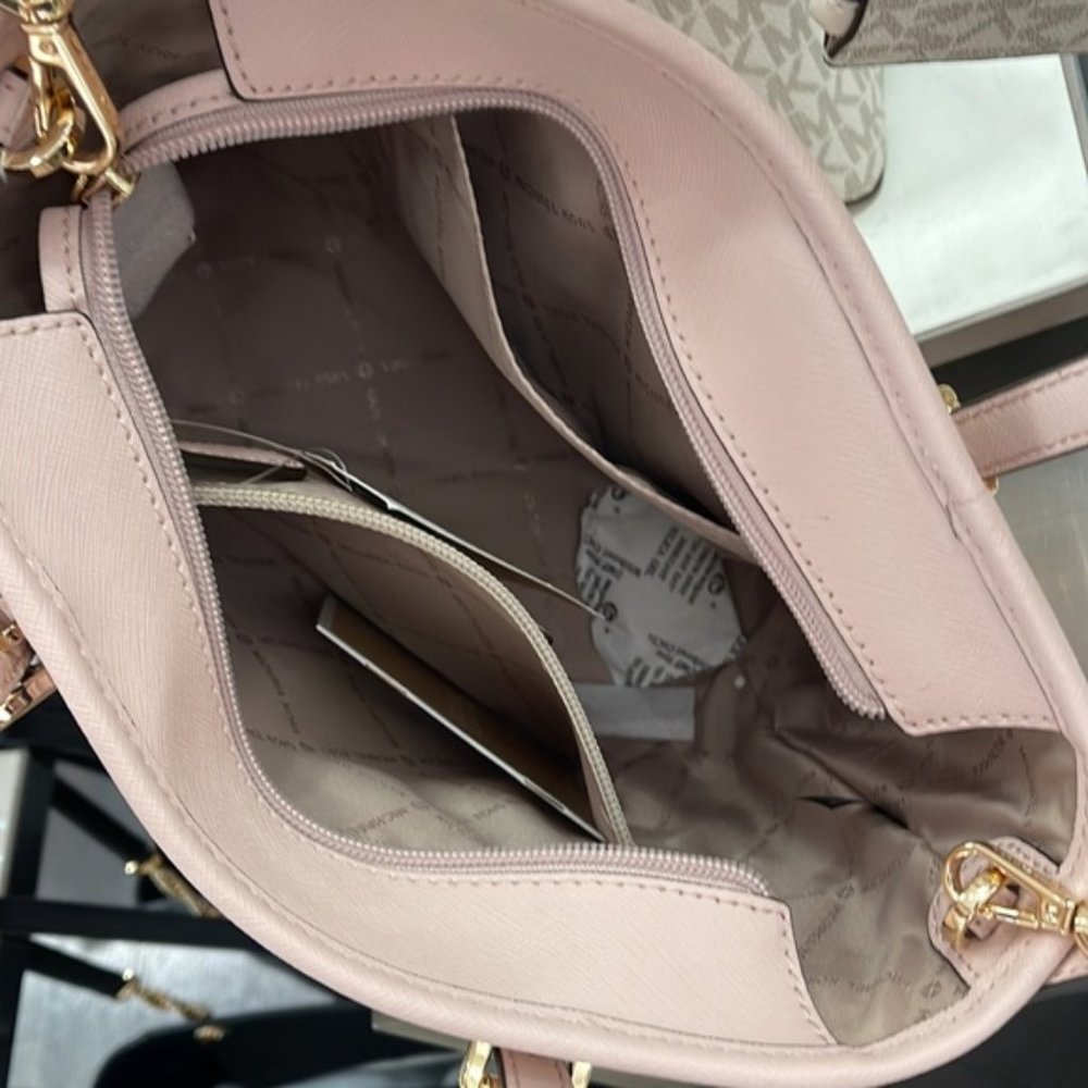 Michael Kors Jet Set Travel XS Saffiano Leather Top-Zip Tote Bag Powder Blush - Picture 12 of 16